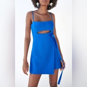 Zara Women’s | Cobalt Blue | Linen Blend Cut Out Jumpsuit Dress